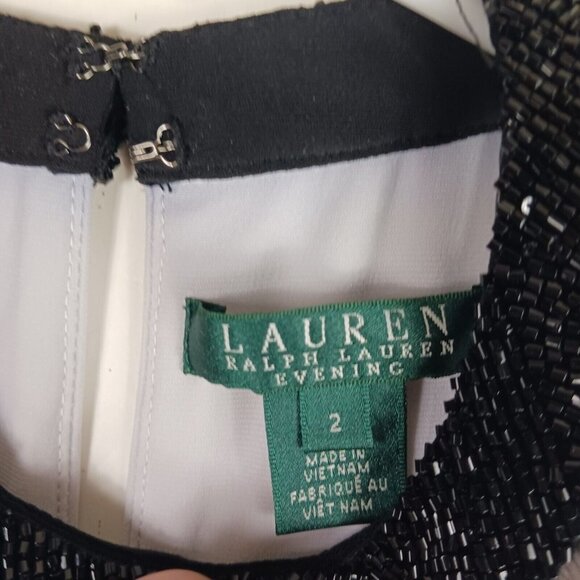 Lauren Ralph Lauren Evening Womens Maxi Gown Dress Colorblock Size 2 Beaded Neck - Picture 3 of 10